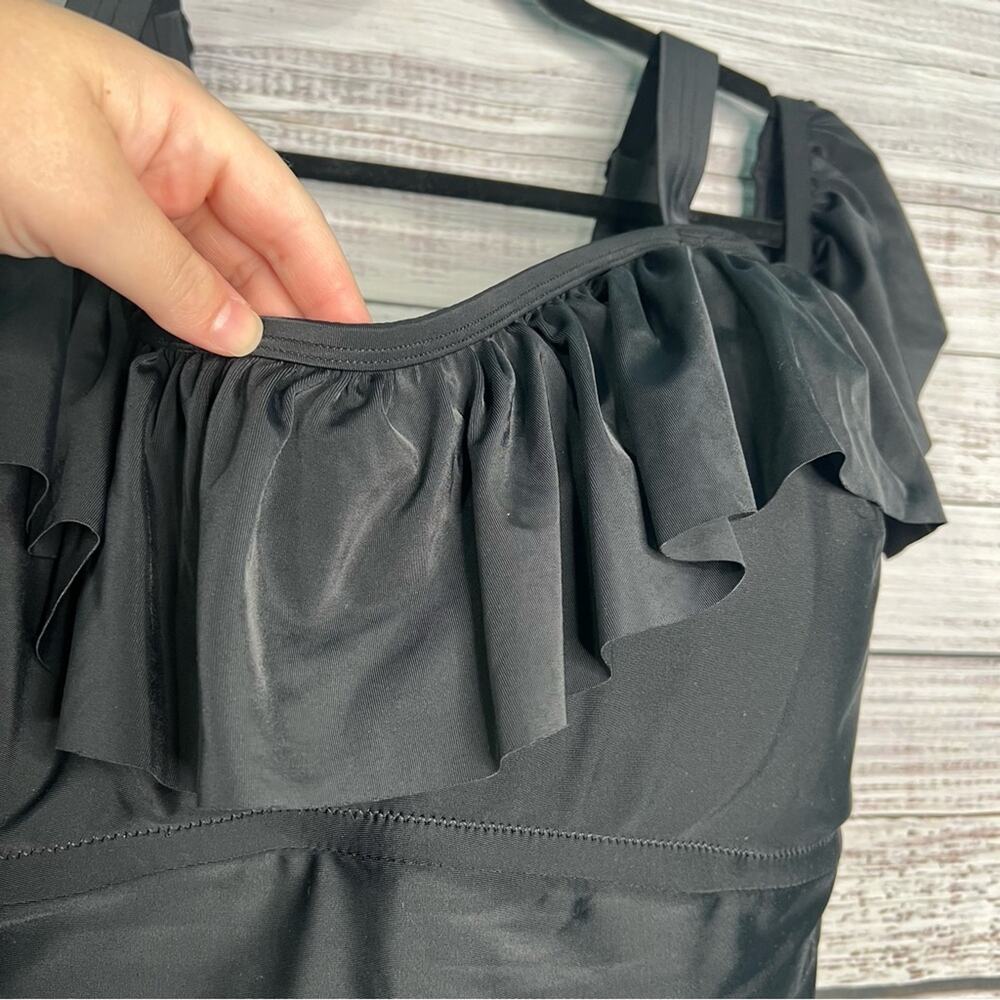 Avenue 26W Jungle Paradise‎ 1Pc Ruffle 4X Black One Piece Swimsuit NEW! - Picture 6 of 12